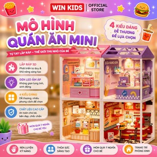 Mô hình lắp ghép DIY nhà búp bê mini có đèn LED cửa hàng thu nhỏ tiệm kem trà sữa bánh ngọt