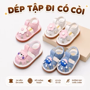 Dép da mềm tập đi CÓ CÒI đế mềm chống trượt êm chân cho bé 0-2 tuổi ShinHome