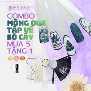 Móng Que Giả Mary Artistry 50 Cây Tập Vẽ Nail Form Vuông - Đen, Trắng Sữa, Trắng Ngà