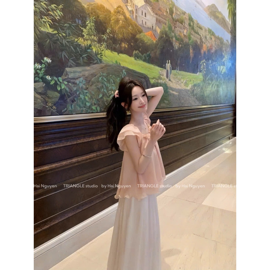 TRIANGLE - Pinky Top (Cân nhắc kỹ, return is not welcomed) Áo tơ tay hến style nữ tính, thanh lịch xuân hè