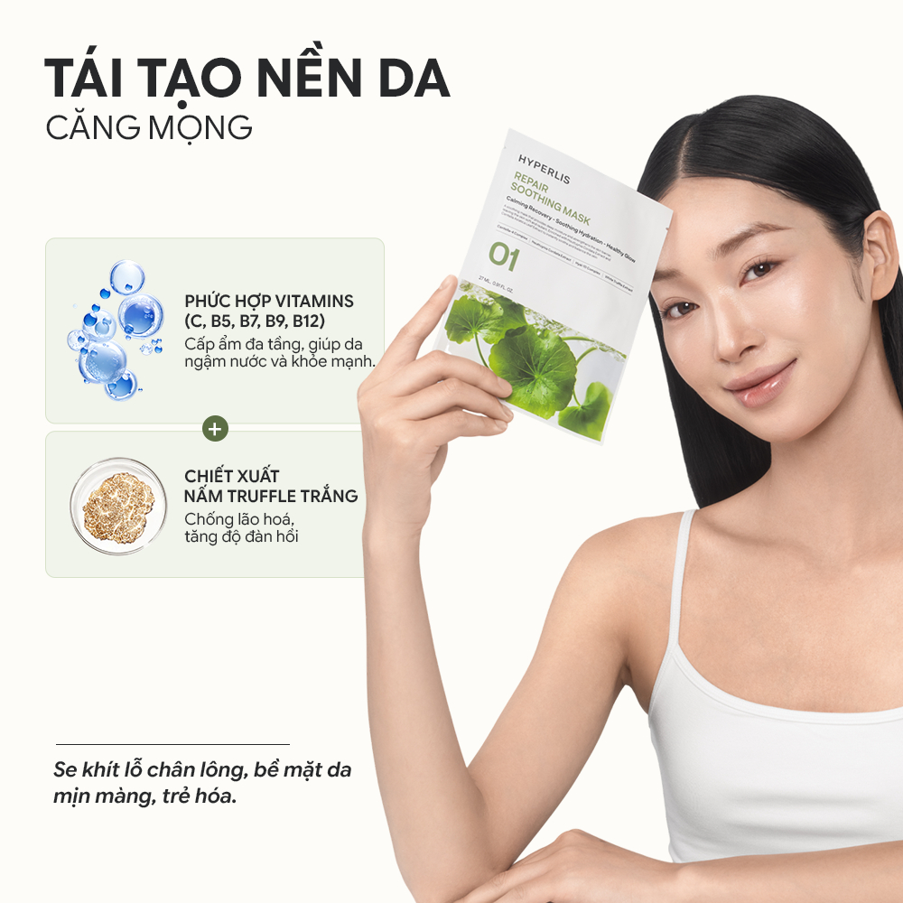 Mặt Nạ Phục Hồi HYPERLIS REPAIR SOOTHING MASK Cica & Heartleaf Exosome Làm Dịu & Cấp Ẩm