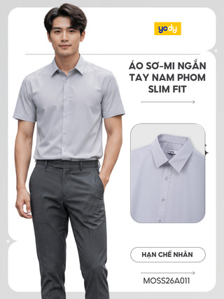 Áo sơ mi nam YODY cộc tay chất lụa nến chống nhăn dáng slim fit MOSS26A012