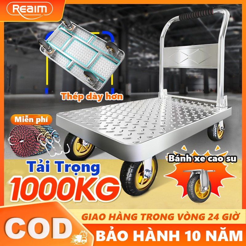 Xe Đẩy Hàng 4 Bánh Gấp Gọn Đa Năng - Tải Trọng Cao Bánh Cao Su Giảm Chấn Siêu Bền