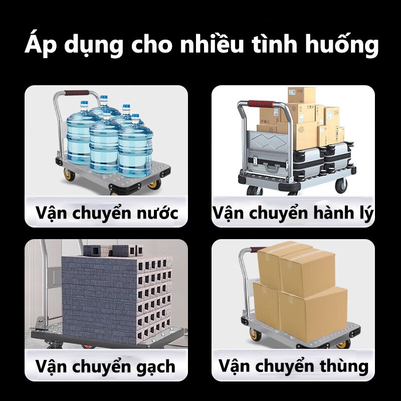 Xe đẩy hàng Xe Đẩy Gấp Gọn Tiện Lợi 4 bánh xe chống ồn siêu bền Tải trọng Lớn 600KG