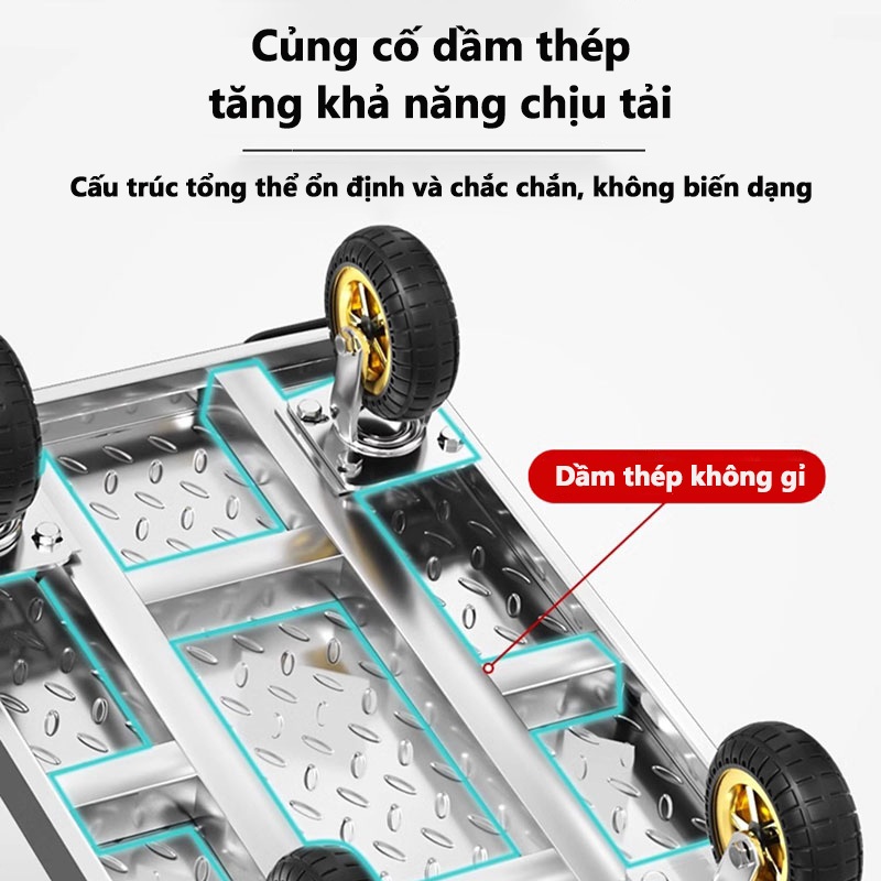 Xe đẩy hàng Xe Đẩy Gấp Gọn Tiện Lợi 4 bánh xe chống ồn siêu bền Tải trọng Lớn 600KG