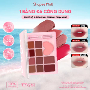 Bảng Phấn Môi Má CFB 10 Tông Shero Phủ Mát, Son & Má Hồng 2 Trong 1, Pha Màu Tự Do, Lì Mịn Lâu Trôi