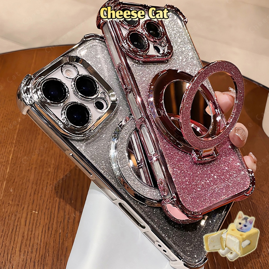 Ốp lưng điện thoại có gương màu xanh lấp lánh,chống rơi vỡ ở các góc cho iPhone 13 14 12 11 15 16 17 Pro Max X 7Plus 16E