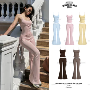 Set Tanktop 2 Dây, Quần dài Ống loe Cạp trễ thun Poly dày dặn FFCLUB