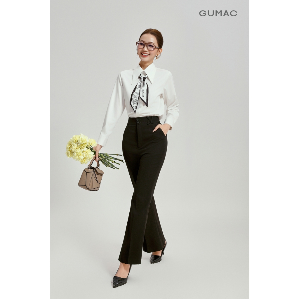 Áo Sơ Mi Nữ Tay Dài GUMAC Form Regular Nẹp Đôi Lá Cổ Dài Kate Sợi Tre Thanh Lịch AG05064
