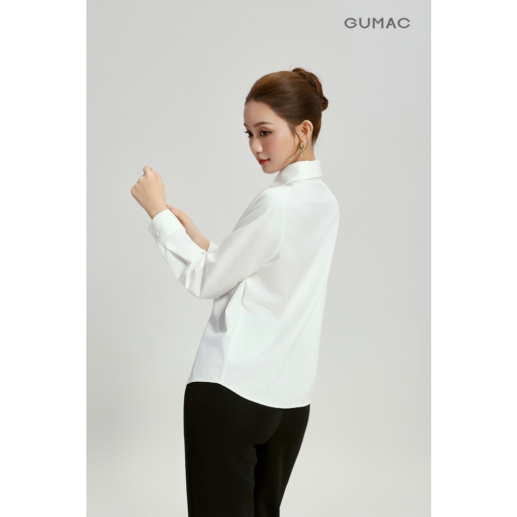 Áo Sơ Mi Nữ Tay Dài GUMAC Form Regular Nẹp Đôi Lá Cổ Dài Kate Sợi Tre Thanh Lịch AG05064
