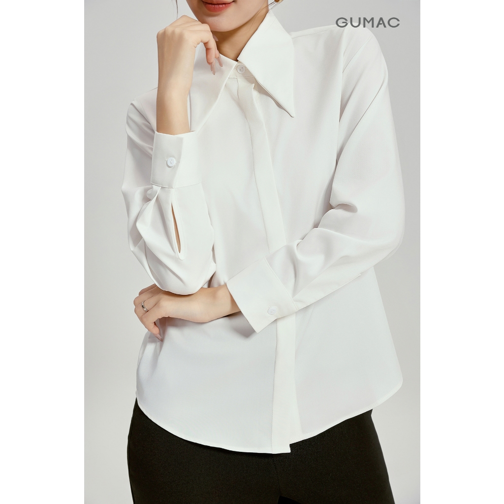 Áo Sơ Mi Nữ Tay Dài GUMAC Form Regular Nẹp Đôi Lá Cổ Dài Kate Sợi Tre Thanh Lịch AG05064