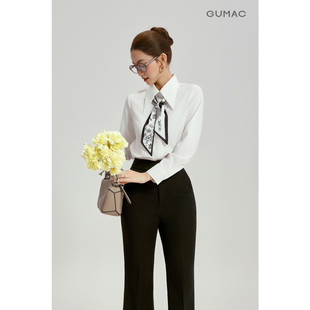 Áo Sơ Mi Nữ Tay Dài GUMAC Form Regular Nẹp Đôi Lá Cổ Dài Kate Sợi Tre Thanh Lịch AG05064