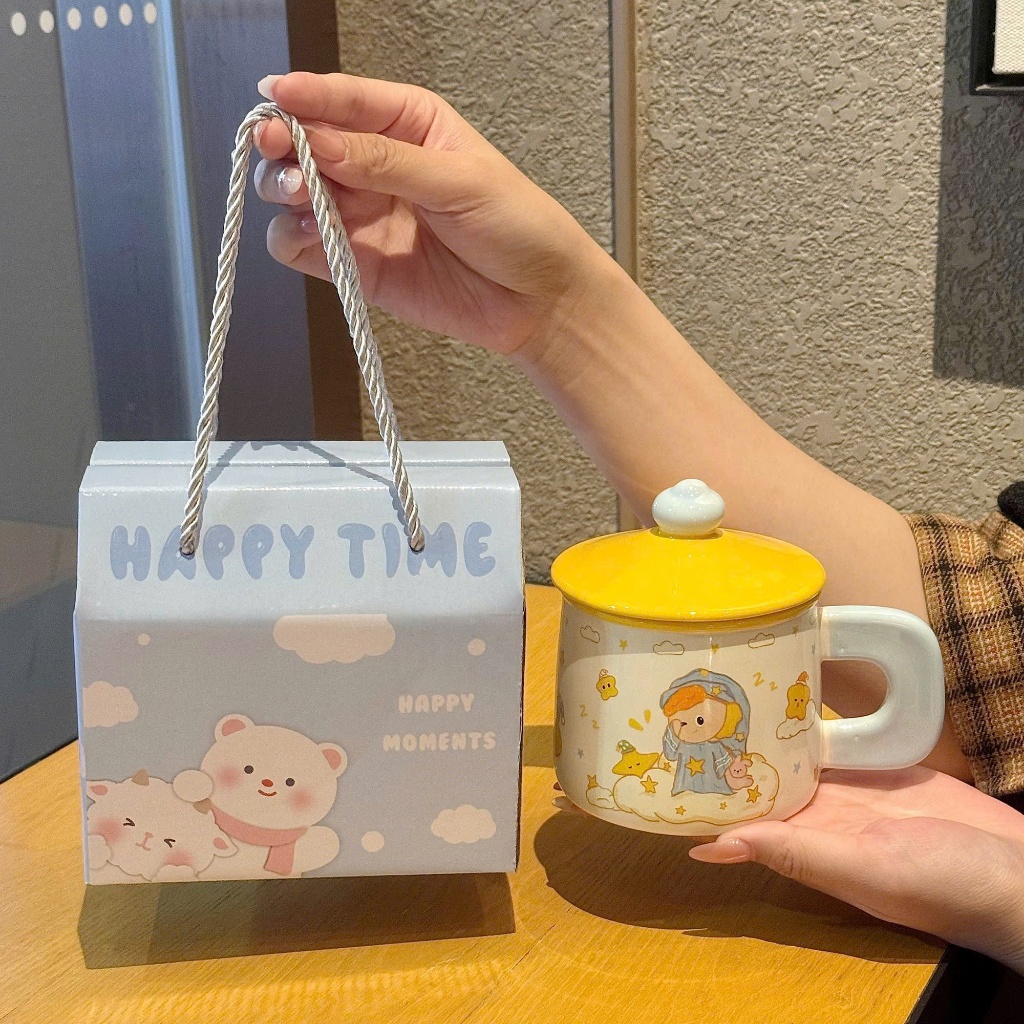 Ly cốc sứ hình Twinkle Twinkle dễ thương có nắp và hộp quà quai xách tặng bạn gái sinh nhật XXR