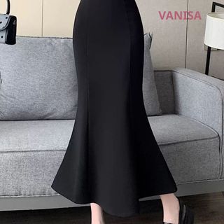 Chân váy nữ dài đuôi cá chất thun gân co giãn nâu đen hàn quốc VANISA CV065
