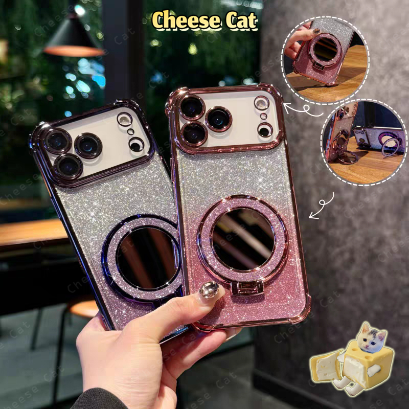 Ốp lưng điện thoại có gương màu xanh lấp lánh,chống rơi vỡ ở các góc cho iPhone 13 14 12 11 15 16 17 Pro Max X 7Plus 16E