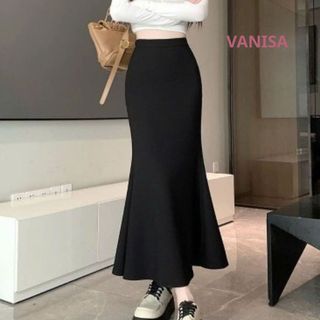Chân váy nữ dài đuôi cá chất thun gân co giãn nâu đen hàn quốc VANISA CV065