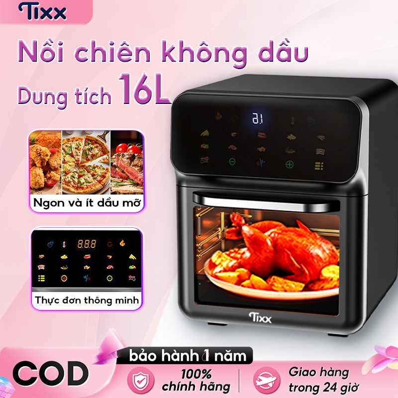 TIXX Nồi chiên không dầu 3D 360° công nghệ làm nóng có cửa kính quan sát Nồi chiên không dầu