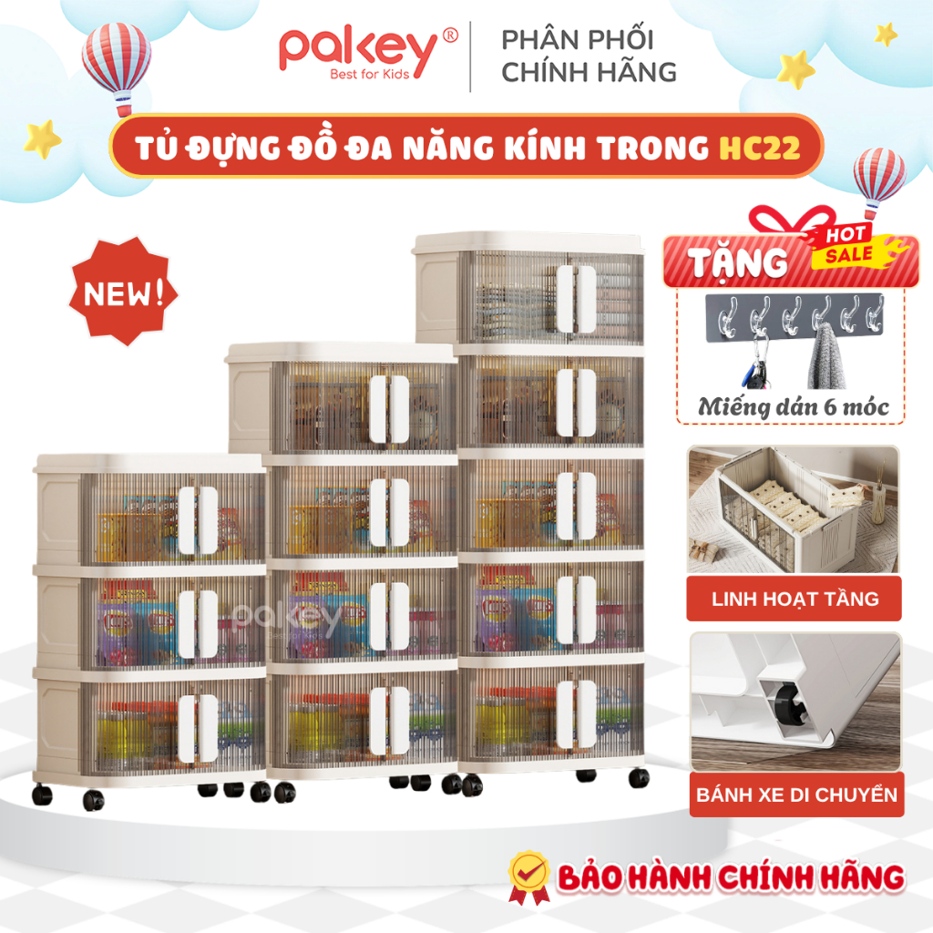 Tủ Nhựa Gấp Gọn 3/4/5/6 TẦNG 2 Cánh Kính Trong, Tủ Nhiều Ngăn Có Bánh Xe 360 Thông Minh, Đựng Đồ Tiện Lơi HC22