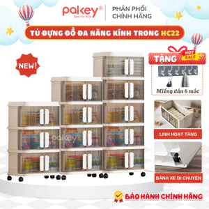 Tủ Nhựa Gấp Gọn 3/4/5/6 TẦNG 2 Cánh Kính Trong, Tủ Nhiều Ngăn Có Bánh Xe 360 Thông Minh, Đựng Đồ Tiện Lơi HC22