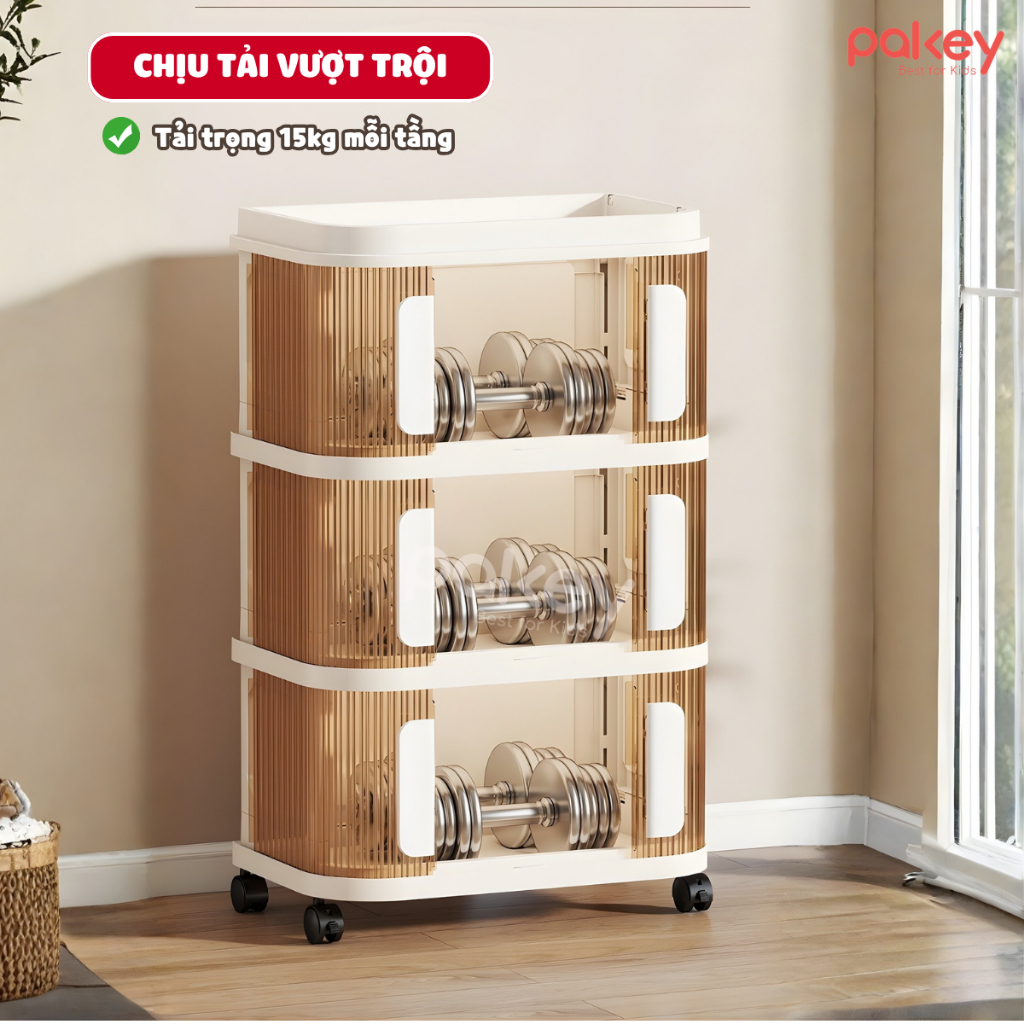 Tủ Nhựa Gấp Gọn 3/4/5/6 TẦNG 2 Cánh Kính Trong, Tủ Nhiều Ngăn Có Bánh Xe 360 Thông Minh, Đựng Đồ Tiện Lơi HC22
