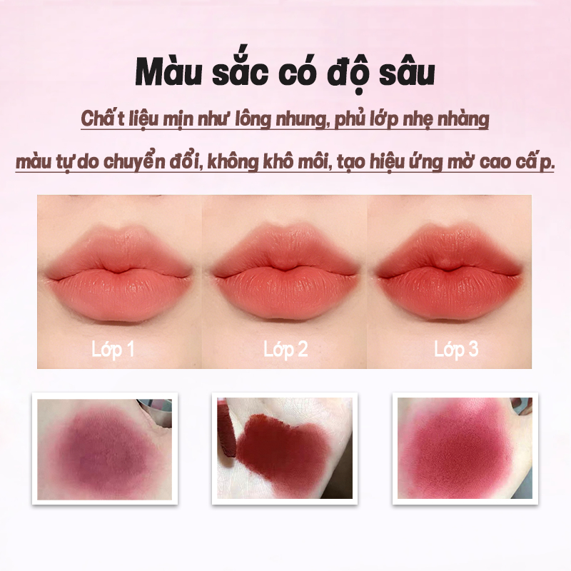 Son lì nhung cao cấp, Mềm mượt như nhung, Không khô môi, Không lộ vân môi, Màu chuẩn, Khóa màu lâu trôi