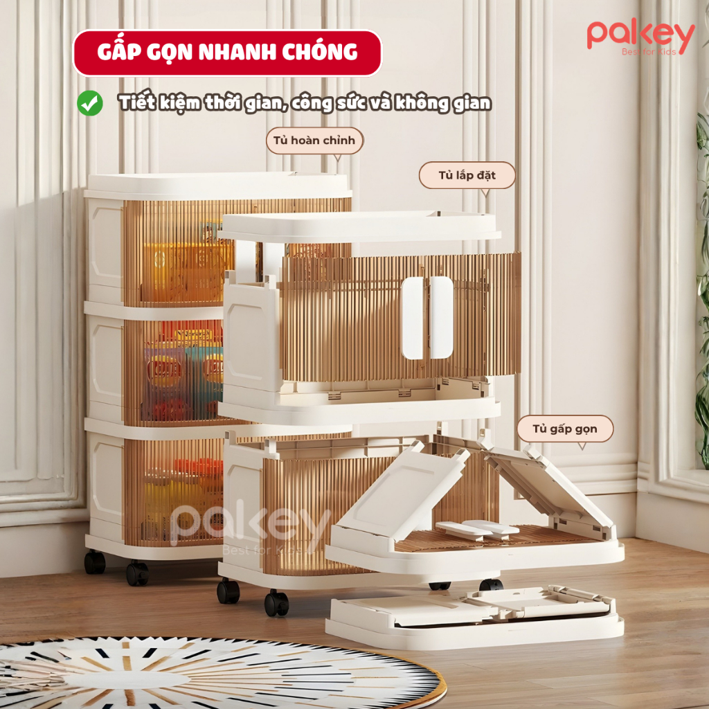 Tủ Nhựa Gấp Gọn 3/4/5/6 TẦNG 2 Cánh Kính Trong, Tủ Nhiều Ngăn Có Bánh Xe 360 Thông Minh, Đựng Đồ Tiện Lơi HC22
