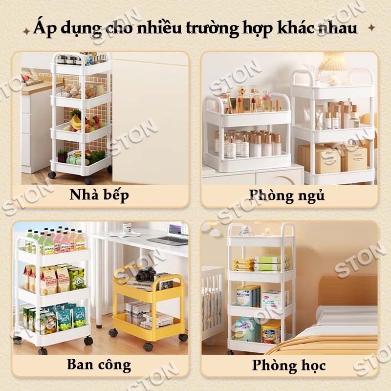 STON Xe Đẩy Sức Chứa Lớn Kệ Đựng Có Bánh Xe Xe Đẩy Spa Phòng Bếp, Phòng Tắm Có Lỗ Thoát Nước
