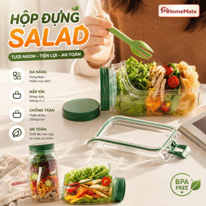 Hộp Salad Healthy Có Ngăn Sốt Riêng – Cốc Đựng Yến Mạch, Trái Cây Nắp Kín Chống Tràn Mang Đi Làm Tiện Lợi