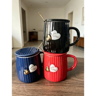 Ly Sứ uống cà phê để bàn, 4 màu, khả năng chịu nhiệt tốt, tay cầm chắc chắn, có hộp và muỗng A401-1