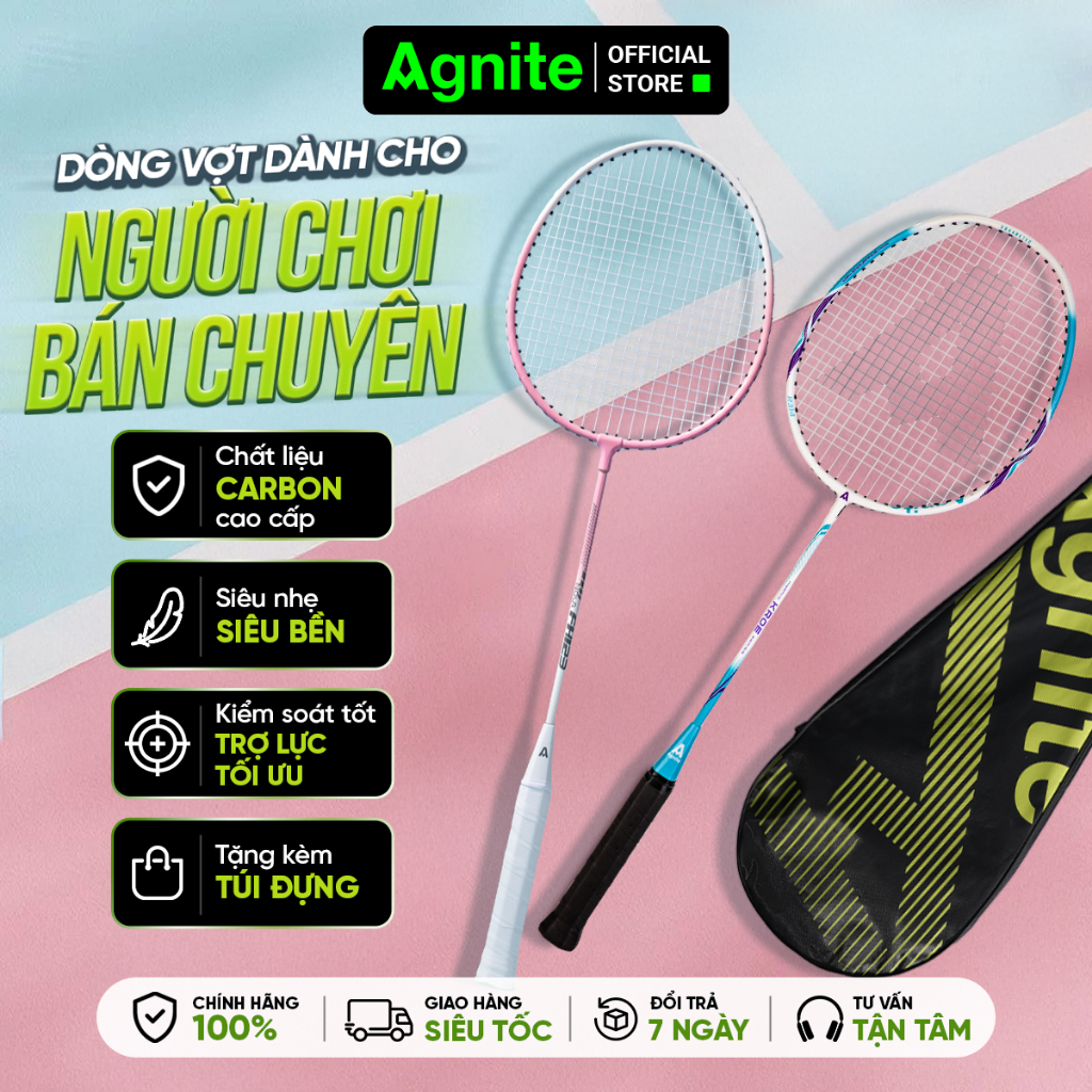 [TẶNG GĂNG TAY] Bộ 2 vợt cầu lông chính hãng AGNITE giá rẻ, khung carbon composite, vợt bền dành cho người bán chuyên