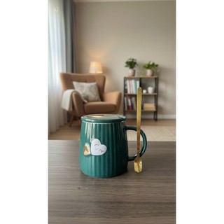 Ly Sứ uống cà phê để bàn, 4 màu, khả năng chịu nhiệt tốt, tay cầm chắc chắn, có hộp và muỗng A401-1