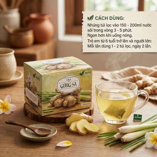 Trà Gừng Sả túi lọc AMMU giúp giữ ấm cơ thể ngừa cảm cúm Hộp 20 Túi Lọc