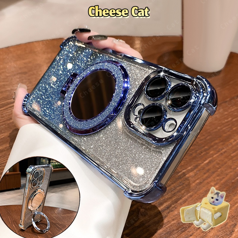 Ốp lưng điện thoại có gương màu xanh lấp lánh,chống rơi vỡ ở các góc cho iPhone 13 14 12 11 15 16 17 Pro Max X 7Plus 16E