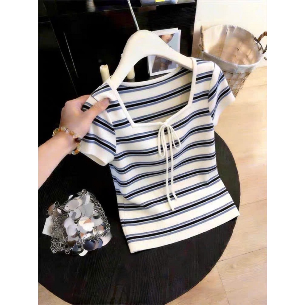 Áo Bigsize Nữ Tú Mỡ Áo Bigsize Thiết Kế Thun Kẻ Phối Dây Đi Chơi Đi Tiệc Đủ Size 45-80kg AT0147 | BigBuy360 - bigbuy360.vn
