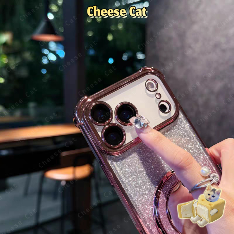 Ốp lưng điện thoại có gương màu xanh lấp lánh,chống rơi vỡ ở các góc cho iPhone 13 14 12 11 15 16 17 Pro Max X 7Plus 16E