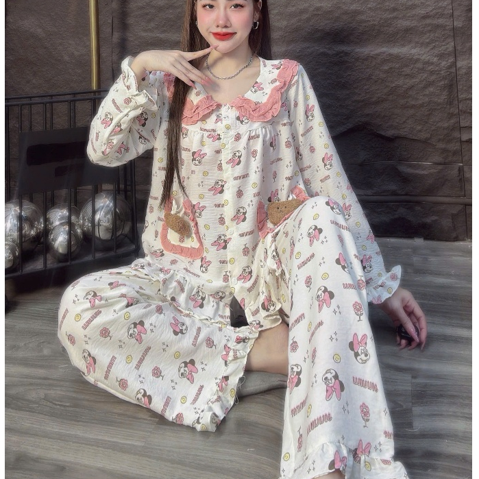 Đồ bộ nữ,đồ ngủ nữ dễ thương,set bộ tole hai da loại 1 tay dài nhiều họa tiết dễ thương,mịn mát[500]