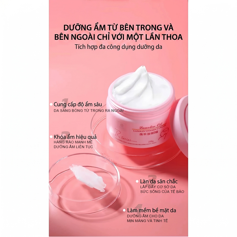 Kem dưỡng ẩm Làm giàu với dầu cừu Vitamin E dưỡng ẩm làm trắng bôi trơn mặt kem 250G