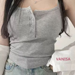Áo hai dây sexy ôm dáng croptop chất thun tăm đen xám VANISA CT067