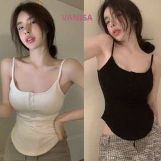 Áo hai dây sexy ôm dáng croptop chất thun tăm đen xám VANISA CT067