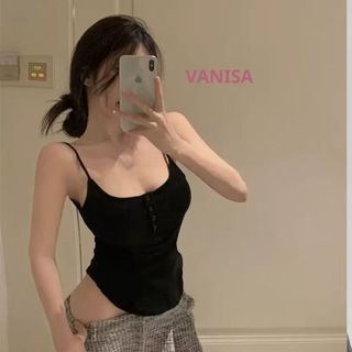 Áo hai dây sexy ôm dáng croptop chất thun tăm đen xám VANISA CT067