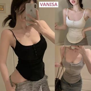 Áo hai dây sexy ôm dáng croptop chất thun tăm đen xám VANISA CT067