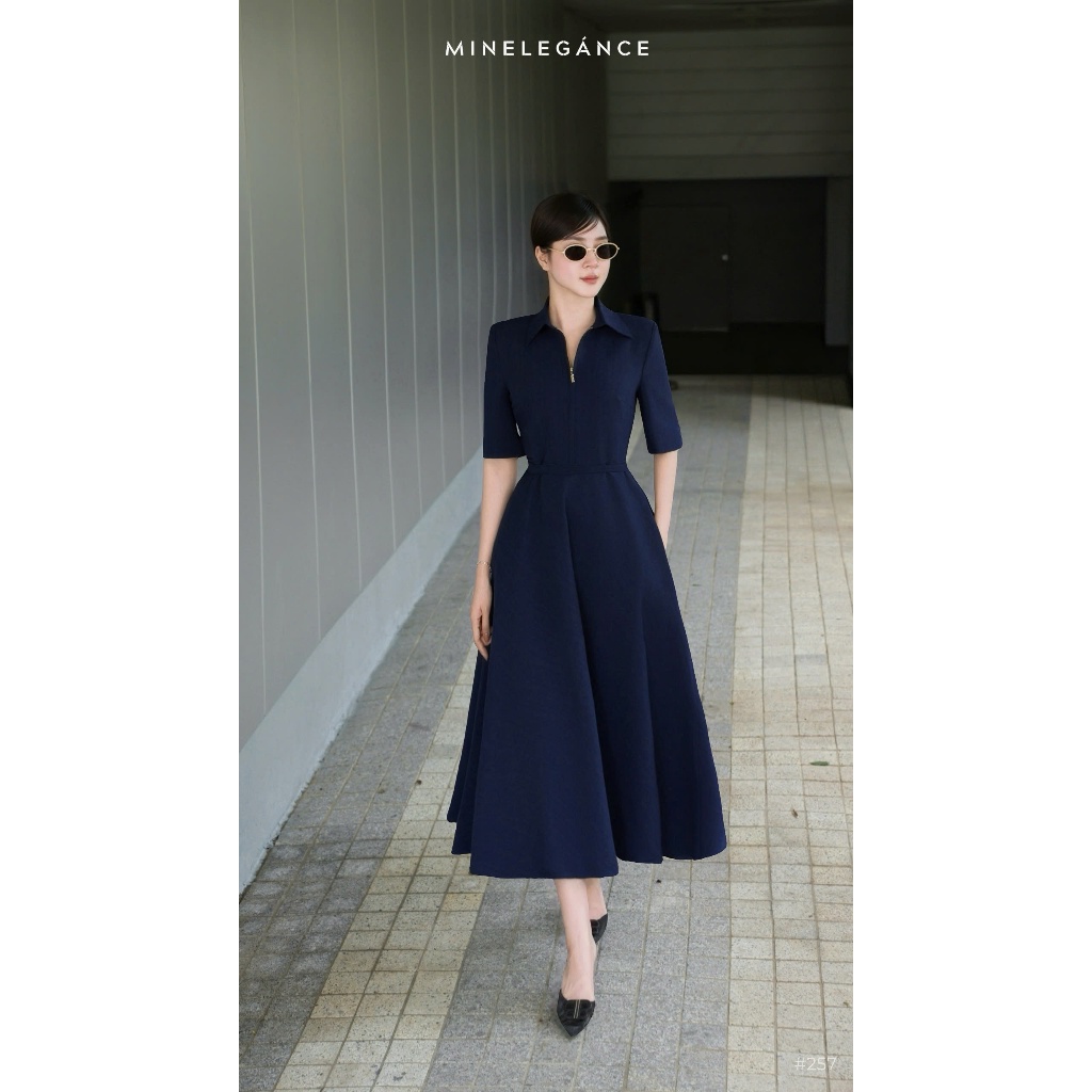MINELEGÁNCE | VÁY XÒE CỔ ĐỨC DÁNG DÀI THANH LỊCH, CÔNG SỞ - MIN257