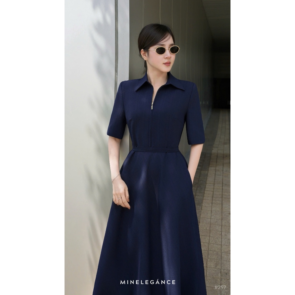 MINELEGÁNCE | VÁY XÒE CỔ ĐỨC DÁNG DÀI THANH LỊCH, CÔNG SỞ - MIN257