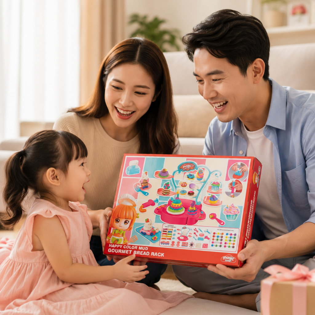 Đồ Chơi Đất Nặn Magic Dough Làm Bánh Kem Cho Bé, Bộ Sáng Tạo Kèm Phụ Kiện An Toàn