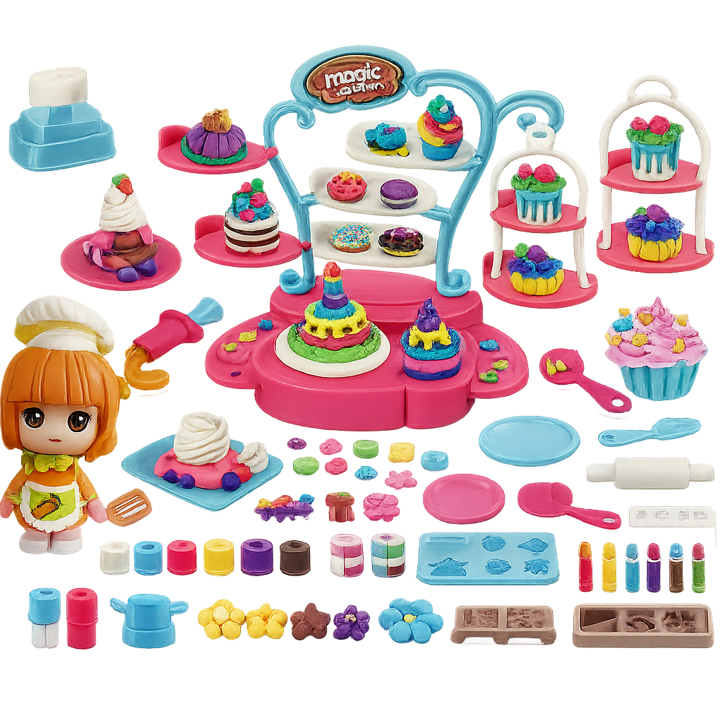 Đồ Chơi Đất Nặn Magic Dough Làm Bánh Kem Cho Bé, Bộ Sáng Tạo Kèm Phụ Kiện An Toàn