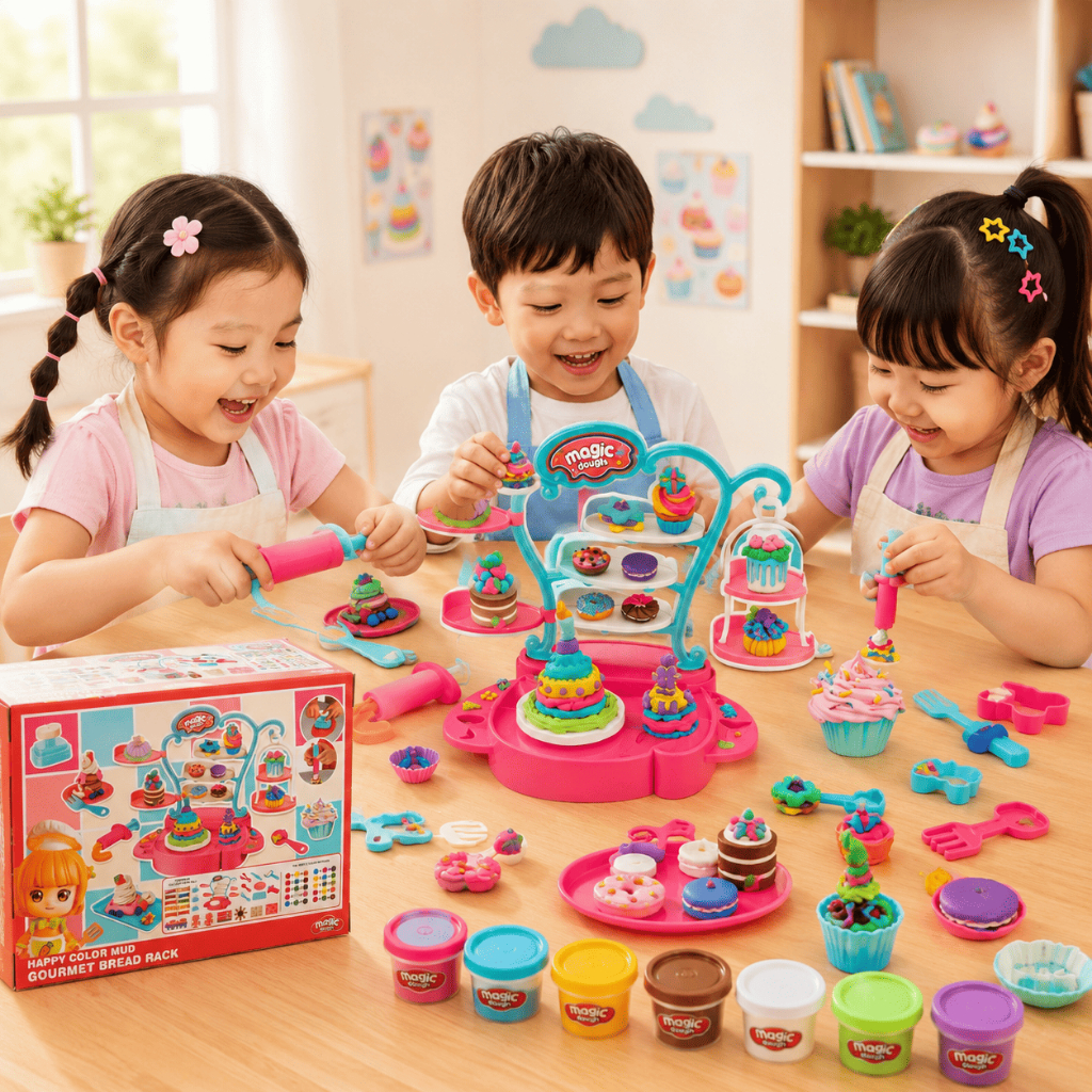 Đồ Chơi Đất Nặn Magic Dough Làm Bánh Kem Cho Bé, Bộ Sáng Tạo Kèm Phụ Kiện An Toàn