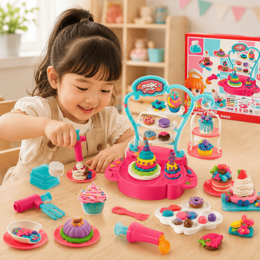 Đồ Chơi Đất Nặn Magic Dough Làm Bánh Kem Cho Bé, Bộ Sáng Tạo Kèm Phụ Kiện An Toàn
