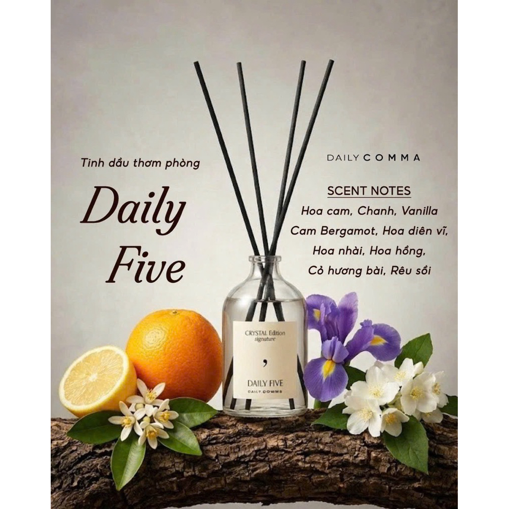 Tinh dầu thơm phòng Daily Comma Crystal Hologram Diffuser hương thơm dịu nhẹ decor phòng 100ml