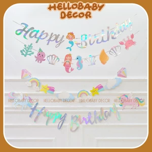 Dây chữ Happy Birthday cnc kèm sticker nàng tiên cá trang trí sinh nhật cho bé