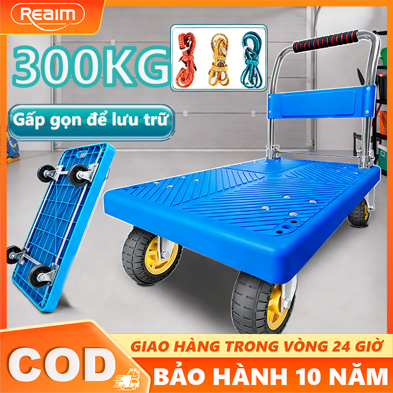 Xe đẩy hàng Xe Đẩy  Gấp Gọn Đa Năng iện Lợi 4 bánh xe Tải trọng Lớn 600KG Mặt sàn sắt
